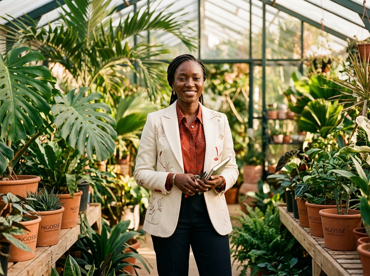 Ngossé, fondatrice de Sira Flora dans sa pépinière à Dakar